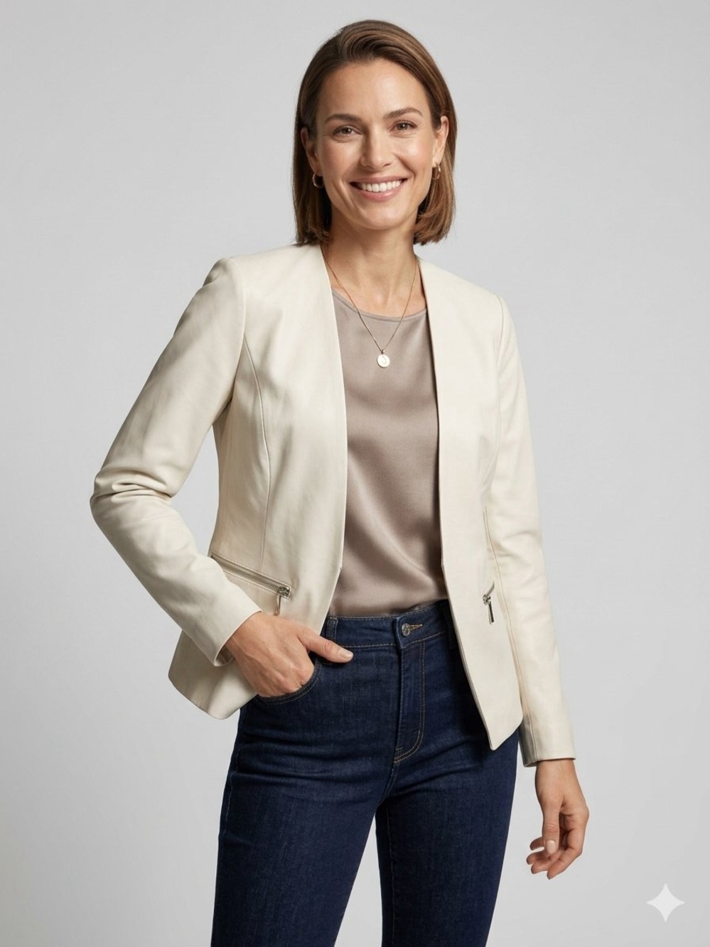 Michael Kors Off White Open-Front Blazer with Zip Pockets